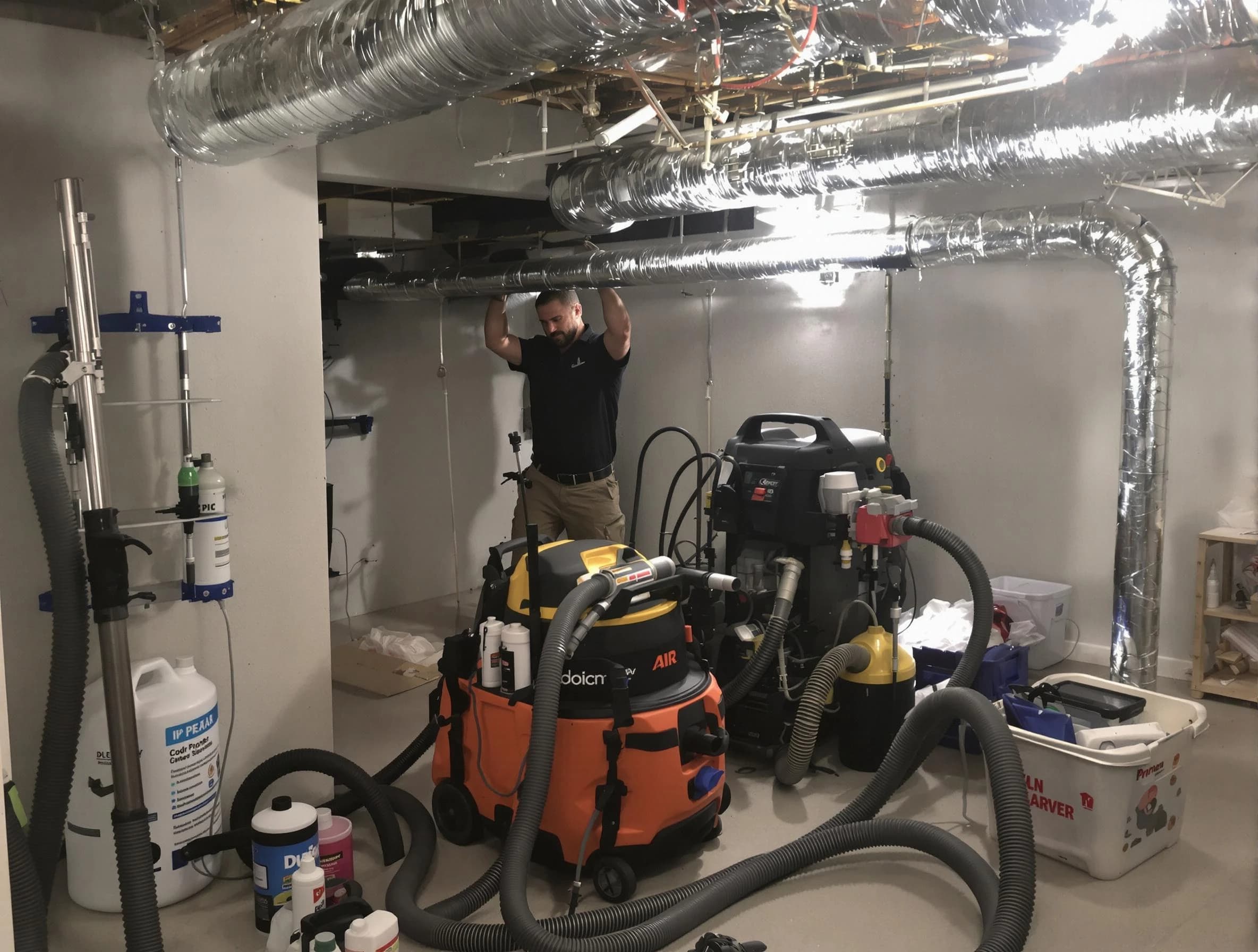 Tuscaloosa Air Duct Cleaning specialist performing professional mold removal from air ducts using safety equipment in Tuscaloosa