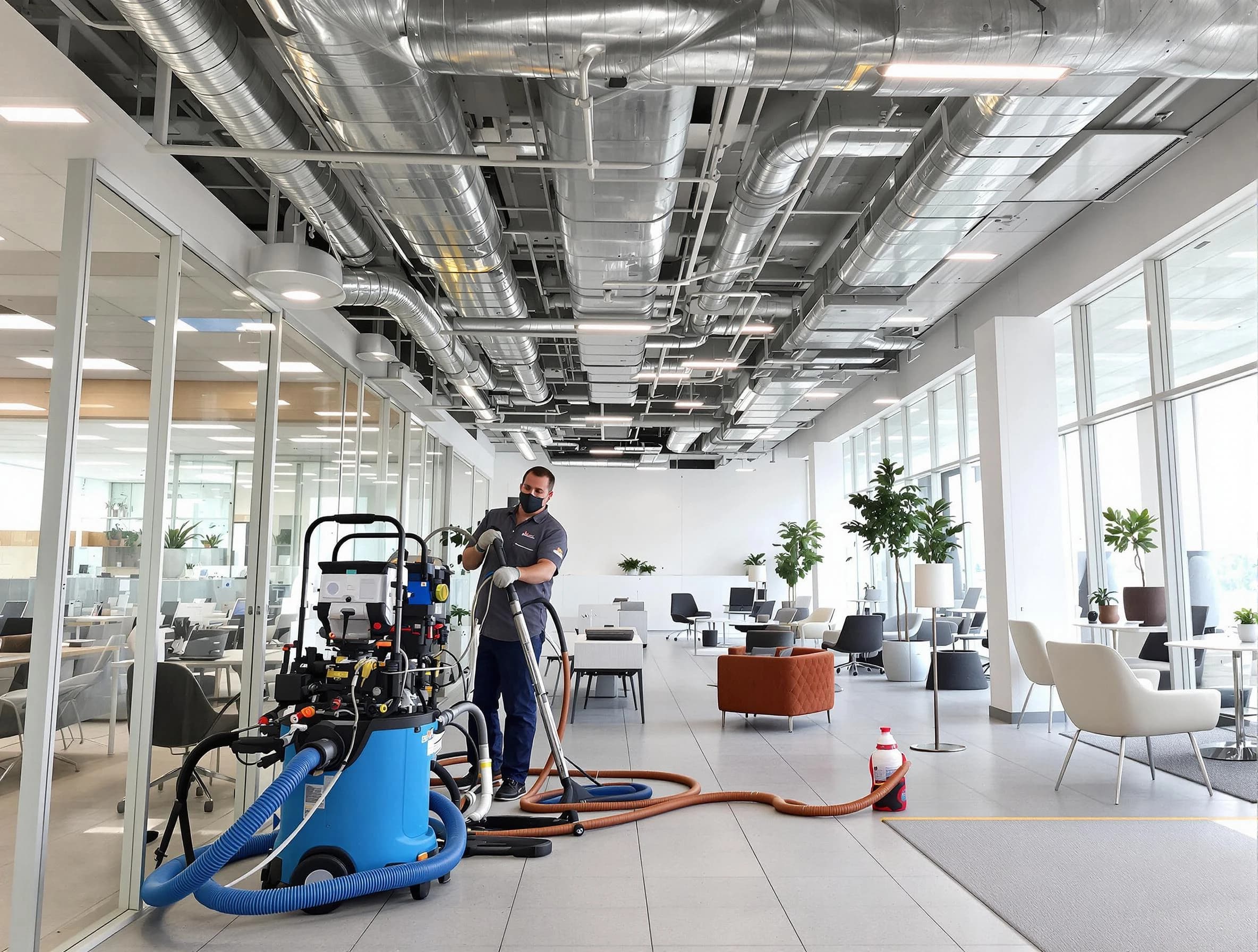 Tuscaloosa Air Duct Cleaning team conducting comprehensive commercial duct cleaning at a business location in Tuscaloosa