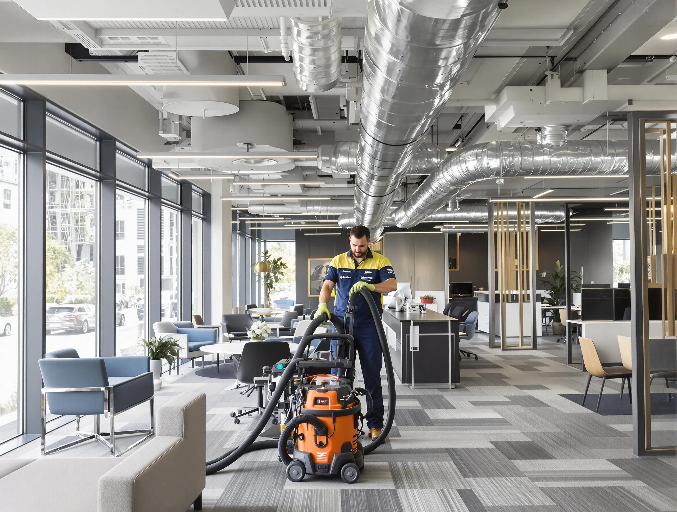 Tuscaloosa Air Duct Cleaning team performing thorough commercial duct cleaning at a Tuscaloosa business center